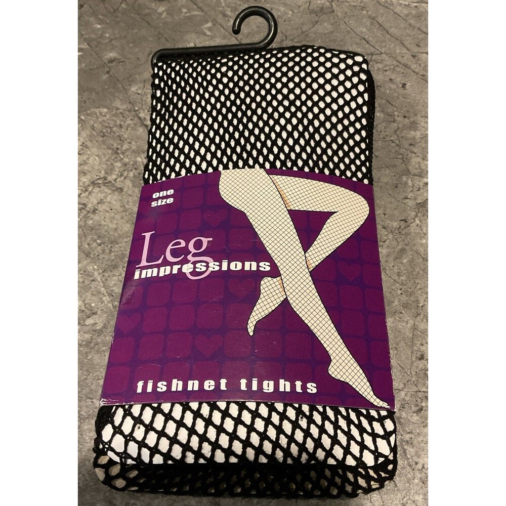 NIP Leg Impressions Black Nylon Fishnet Tights 1 Pair OS Fits: 4’10-5’9” 100-165
